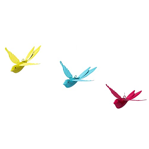 dudki Hanging Decorative Bird for Home Balcony and Garden Decor Large (Set of 3 -Pink,Aqua,Yellow),Metal - Image 1