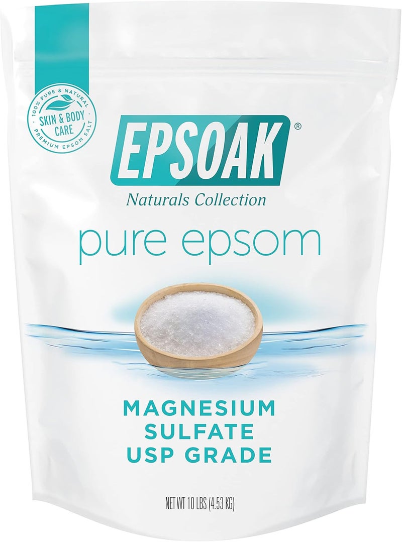 Epsoak Epsom Salt 10 lb Magnesium Sulfate USP Qty 1 x 10lb Bags Resealable Epsom Salt Bulk Bags Unscented Made in The USA CrueltyFree Certified