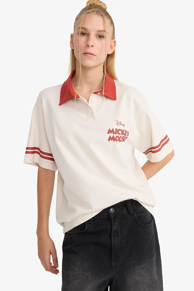 Defacto  Disney Mickey & Minnie Oversize Fit Polo T-Shirt  | Best Price UAE