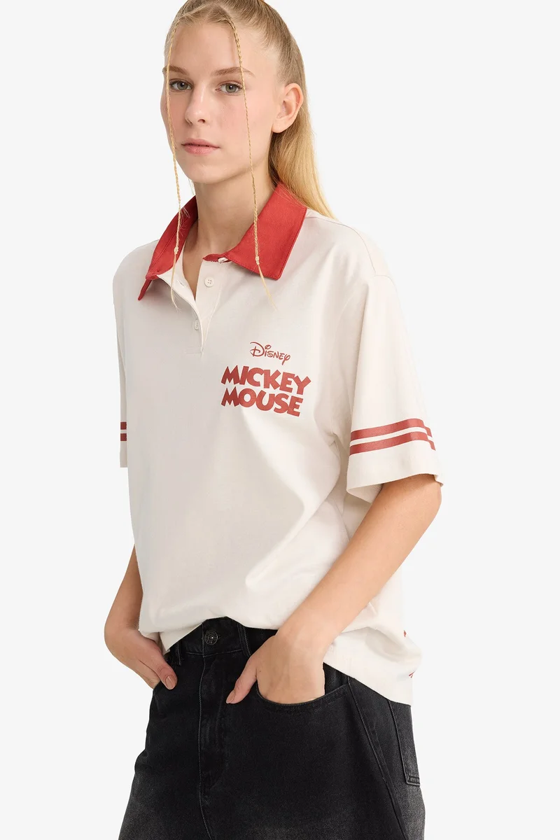 Defacto  Disney Mickey & Minnie Oversize Fit Polo T-Shirt  | Best Price UAE