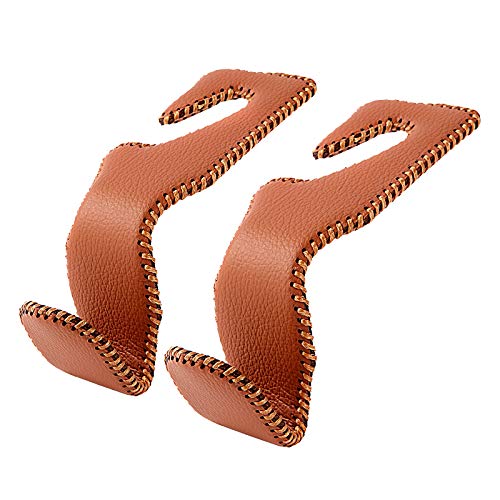AMVOYOA Purse Hook for Car, Superior Leather Headrest Hanger Matching Cars Interior, Brown Back Seat Organizer Storage Holder - Image 1
