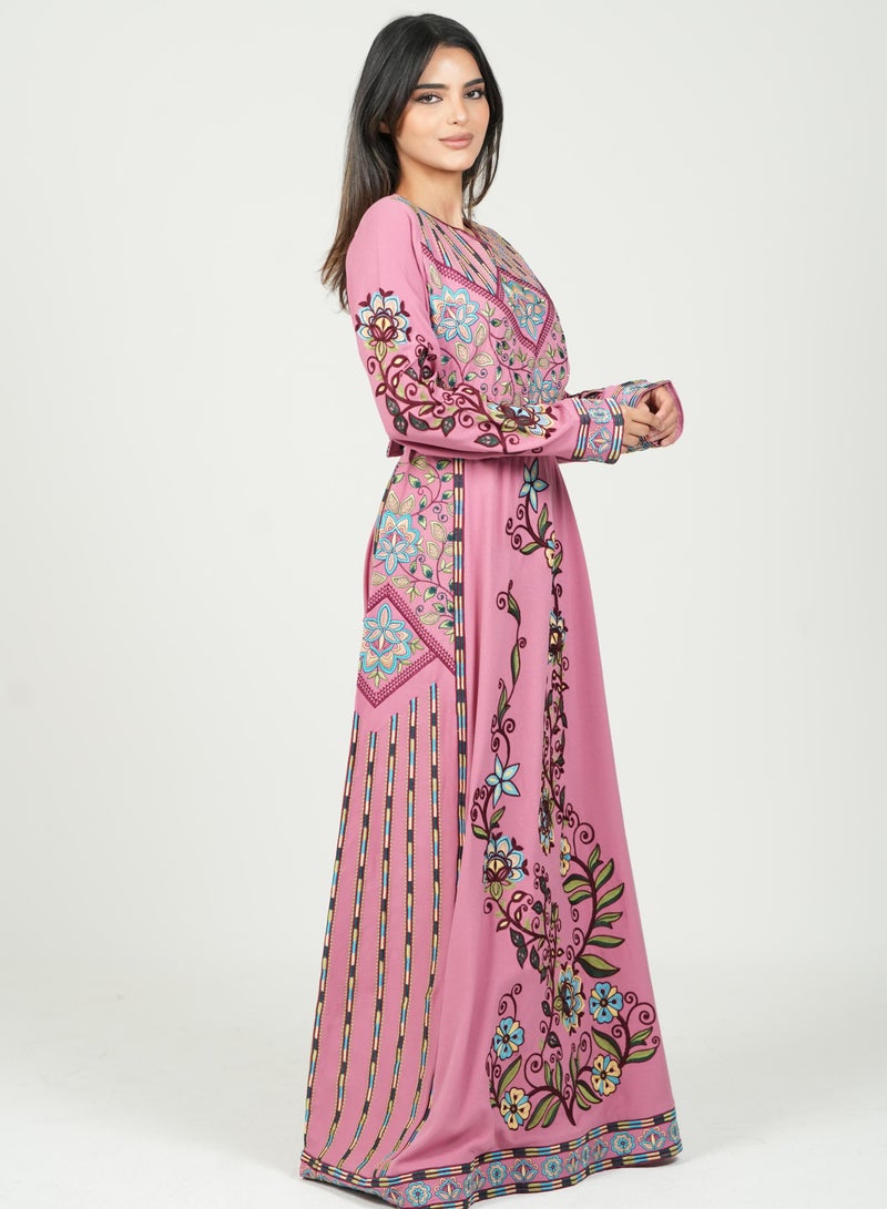 البنت الشرقية جلابية نسائية مطرزة مع حزام على الخسر - Image 1