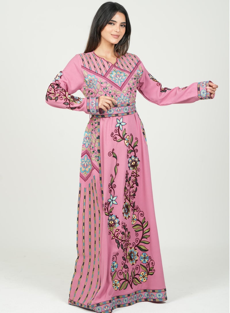 البنت الشرقية جلابية نسائية مطرزة مع حزام على الخسر - Image 2