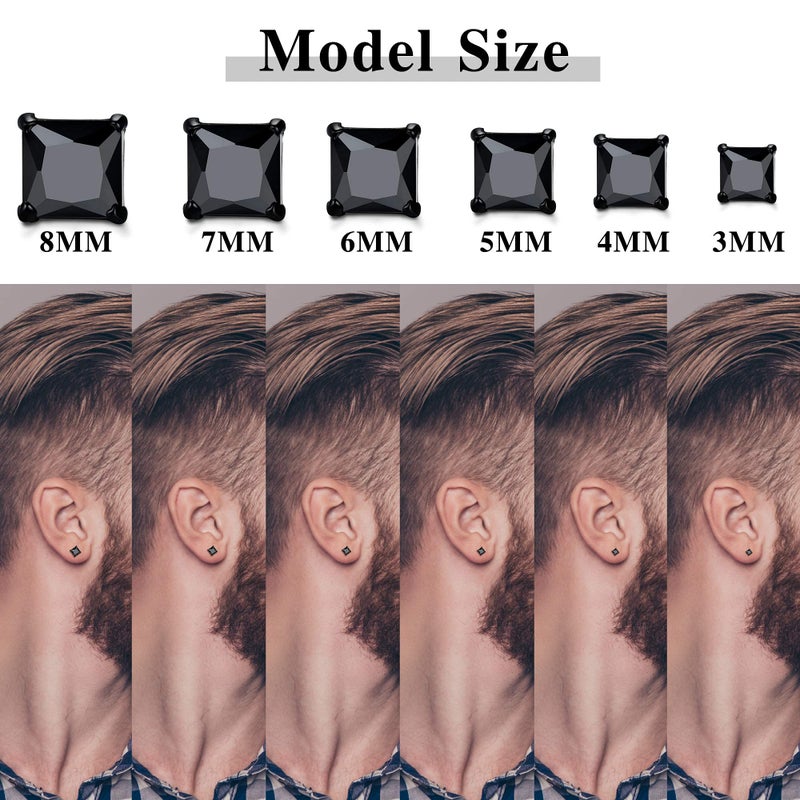 Jstyle Stainless Steel Black Stud Earrings for Men Women 20G Cubic Zirconia Black Earrings Studs for Sensitive Ears Hypoallergenic CZ Surgical Steel Earrings Pierced 7mm - Image 3