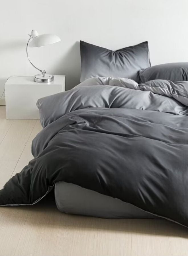 LUNA Home Single Size 4 Piece Duvet Cover Set, Ombré Dark Grey Bedding set. - Image 1