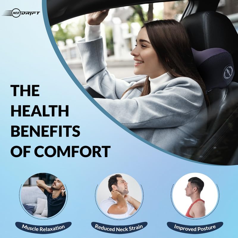 Neodrift ‘NeckFlow Pro’ - Neck Rest Cushion Orthopedic Velvet Memory Foam Pillow for Neck, Head, Shoulder Support - Pain Relief for Car, 1 Pc (Colour-Random) - Image 4
