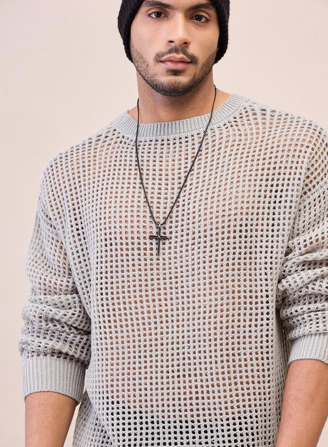 Mascln Sassafras Textured Oversized Crochet Sweater - Image 4