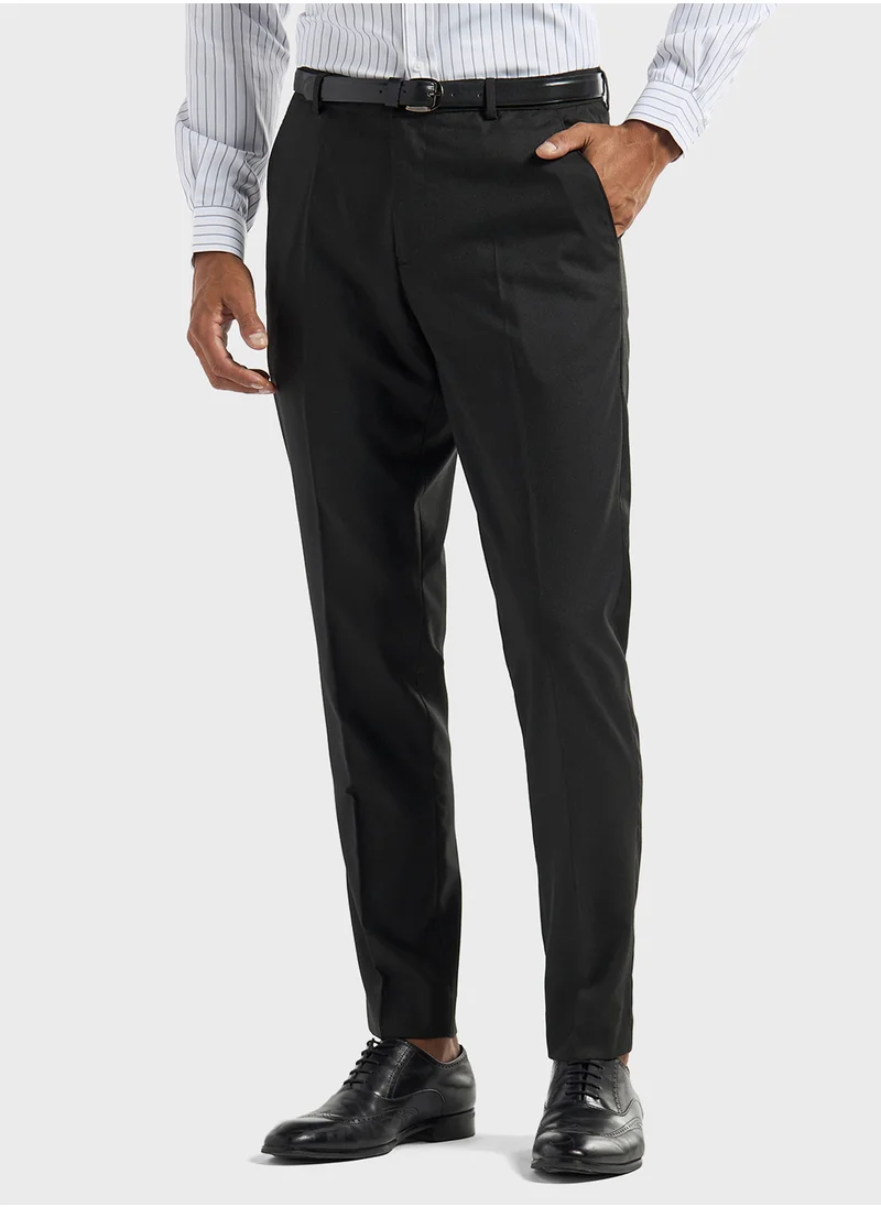 FAV Solid Slim Fit Flexi-Waist Trousers with Pockets a