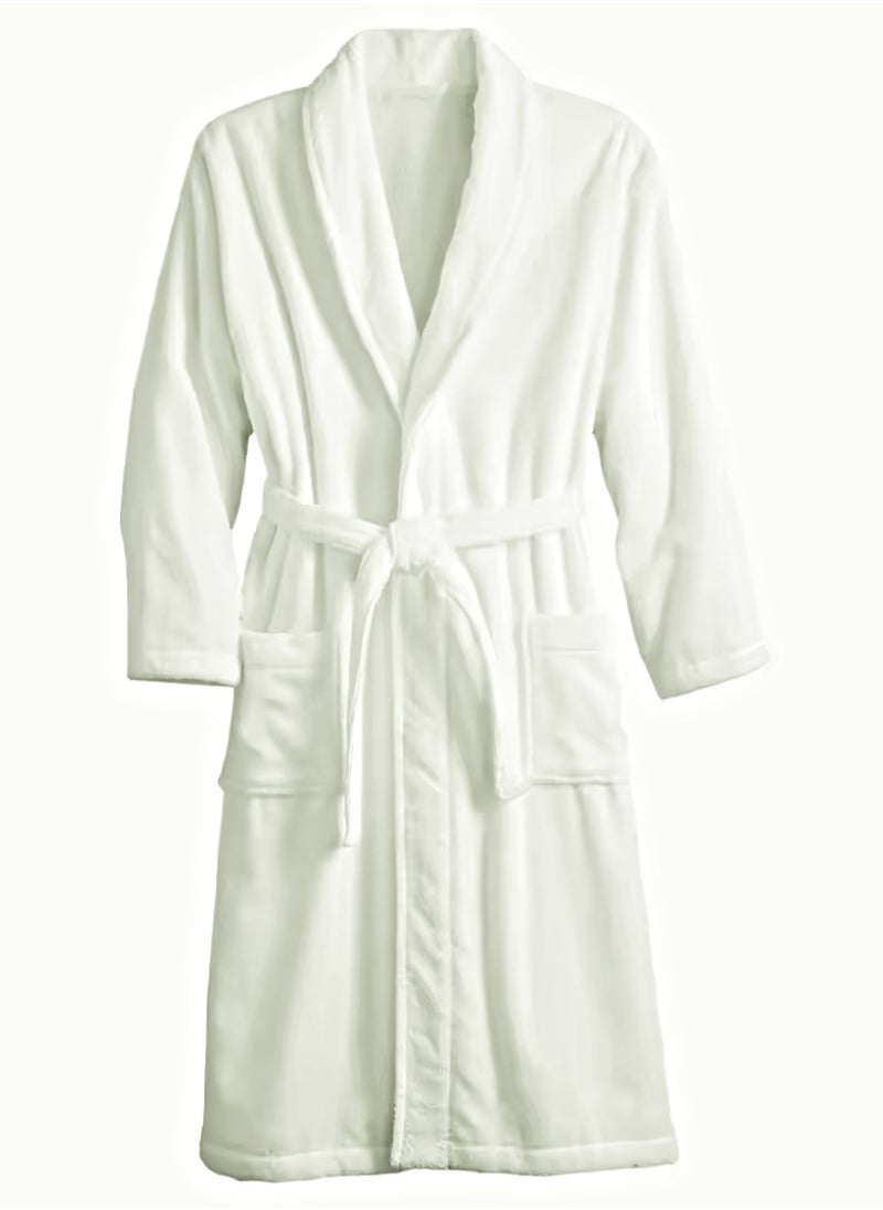 MAXQON Bathrobe (Unisex) - Luxurious Velour Cotton With Terry Inside Double Layer Highly Absorbent Super Soft Bathrobes For Women & Men- Adult Size, Color White  - Image 1