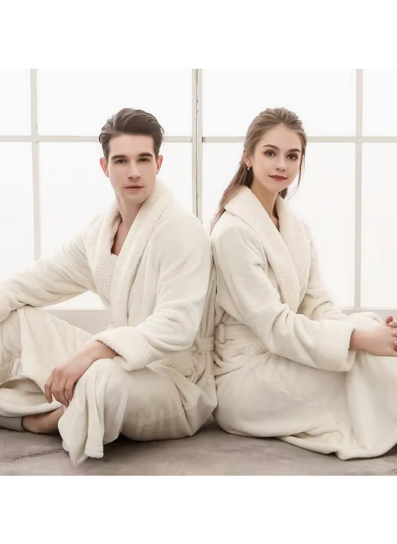 MAXQON Bathrobe (Unisex) - Luxurious Velour Cotton With Terry Inside Double Layer Highly Absorbent Super Soft Bathrobes For Women & Men- Adult Size, Color White  - Image 2