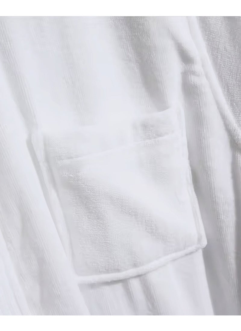 MAXQON Bathrobe (Unisex) - Luxurious Velour Cotton With Terry Inside Double Layer Highly Absorbent Super Soft Bathrobes For Women & Men- Adult Size, Color White  - Image 4