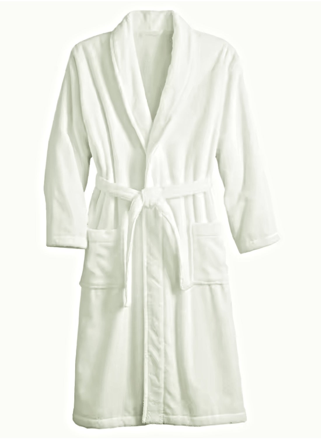 Bathrobe (Unisex) - Luxurious Velour Cotton With Terry Inside Double Layer Highly Absorbent Super Soft Bathrobes For Women & Men- Adult Size, Color White 