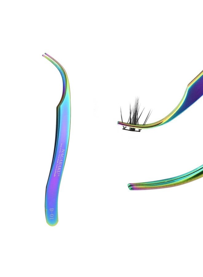 NAGARAKU DIY Self-Grafting Eyelash Extension Tweezer Eyelash Applicator Stainless Steel Curved Eyelash Clamp Makeup Tool Home Use for Cluster Application and Removal of Eye Lashes (D-01) - Image 1