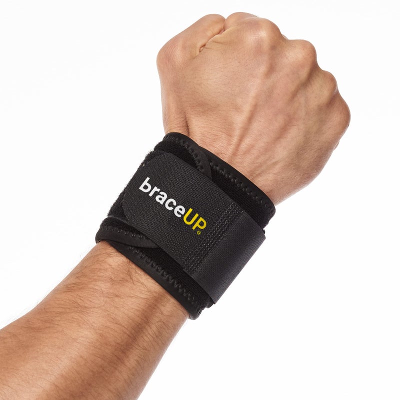 BraceUP BraceUP Wrist Compression Strap and Wrist Wrap Wrist Band Brace for Tendonitis Tennis Gym Workout One Size Adjustable Black 1 PC 