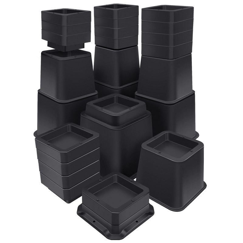 ANNKUT Bed Risers 12 inch Heavy DutyElevation in Heights 123456789101112 InchAdjustable Furniture Risers for Chair Table and Desk Legs Lifting 4 PackBlack