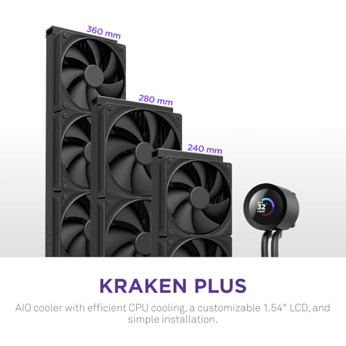 NZXT Kraken Plus 360 AIO CPU Liquid Cooler 360mm Radiator 3 x F120P Fans Customizable 154 Square LCD AMD AM5 AM4 Intel LGA 18511700 1200115X Black - Image 3