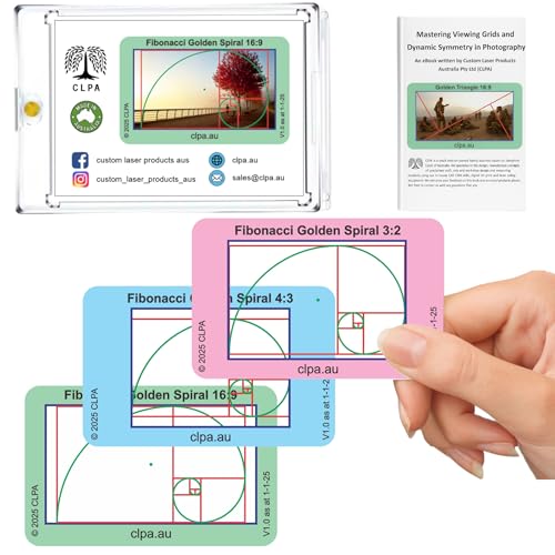 CLPA Fibonacci Golden Spiral Viewfinder — Artist Viewfinder for Drawing and Photography — Composition Viewfinder — 3:2, 4:3 and 16:9 — Made in Australia - Image 1