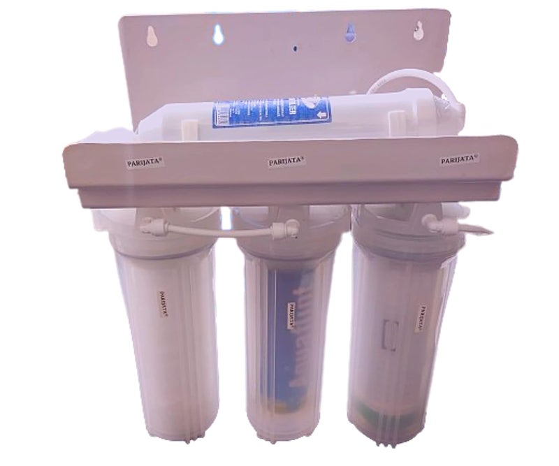 PARIJATA Water Purifier 4 stage NON electric with activated carbon filter Semi transparent housing filters Purifier for removing dust sand particles and smell from drinking water - Image 1
