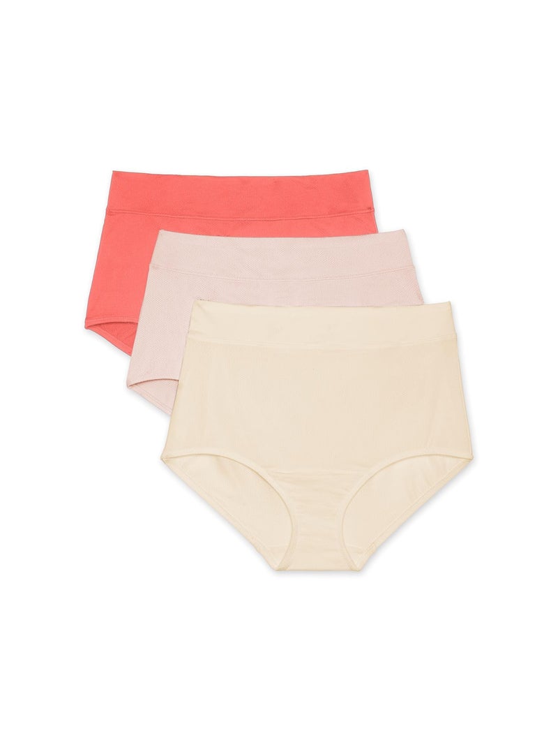 Warner's Women's Blissful Benefits Dig-Free Seamless Brief 3-Pack RS6333W, Rosewater/Pearled Ivory/Coral, X-Large