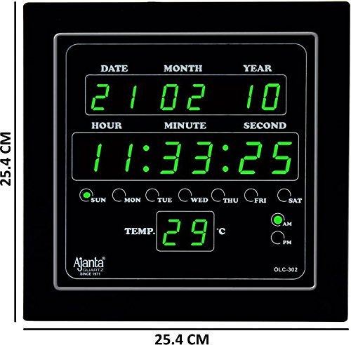 Ajanta Quartz Glass Abstract Digital Green LED Square Wall Clock OLC - 302 (25.4 cm x 25.4 cm x 3.5 cm) - Image 2