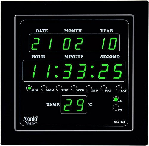 Ajanta Quartz Glass Abstract Digital Green LED Square Wall Clock OLC - 302 (25.4 cm x 25.4 cm x 3.5 cm) - Image 4