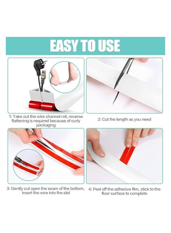 erorex Floor Cord Cover Cable Cavity, 2m Self Adhesive Cord Hider, Low Profile Cable Management Wire Cover for Home Office Garage Gym - Image 4