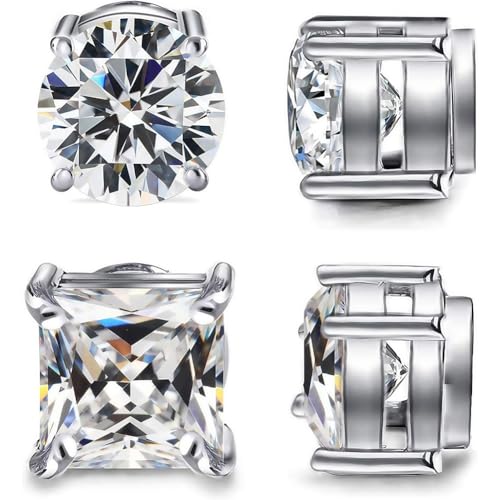 ADAIER 2 Pairs Stainless Steel Magnetic Stud Earrings for Men Women Non-piercing CZ Hypoallergenic Clip on Earring Magnetic Studs Earring 5-8MM(SE-21) (SE-21) (2 Pairs 7mm Silver) - Image 1