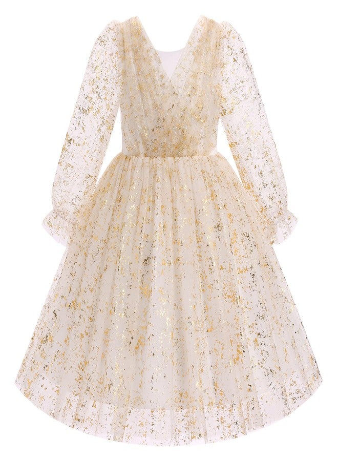 ODOLDI Toddler Kids Girls Spring Fall Long Puff Sleeve Floral Embroidery Ruffle Tulle Tutu Dress Wedding Party Cake Smash White 2-3 T - Image 1