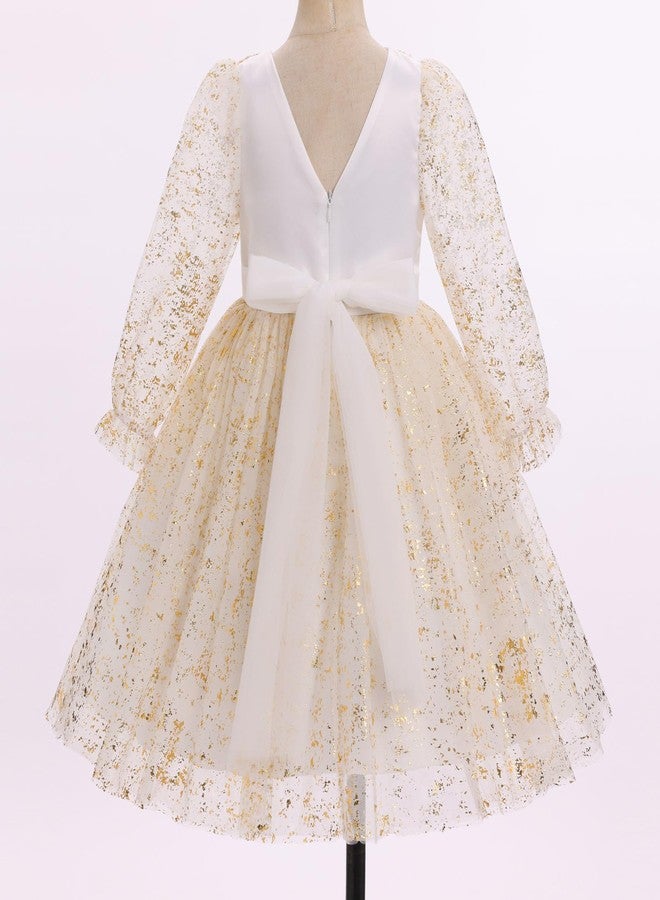 ODOLDI Toddler Kids Girls Spring Fall Long Puff Sleeve Floral Embroidery Ruffle Tulle Tutu Dress Wedding Party Cake Smash White 2-3 T - Image 2