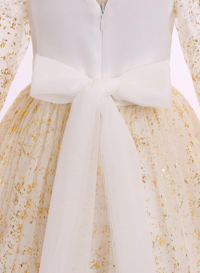 ODOLDI Toddler Kids Girls Spring Fall Long Puff Sleeve Floral Embroidery Ruffle Tulle Tutu Dress Wedding Party Cake Smash White 2-3 T - Image 4