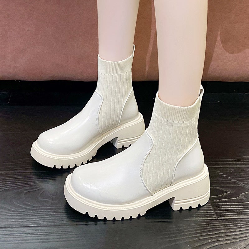 French Slim Wool Martin Boots Thick Bottom Thick Heel Ankle Boots Large Size Boots For Children - Image 2