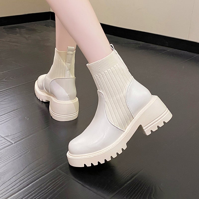 French Slim Wool Martin Boots Thick Bottom Thick Heel Ankle Boots Large Size Boots For Children - Image 4
