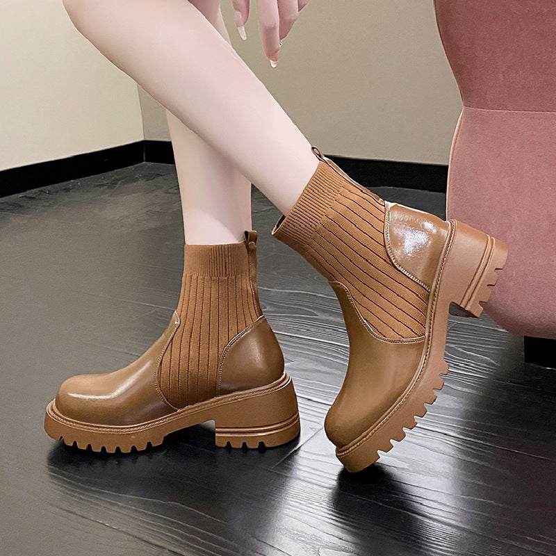 French Slim Wool Martin Boots Thick Bottom Thick Heel Ankle Boots Large Size Boots For Children - Image 3