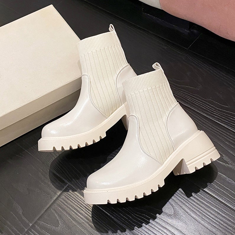 French Slim Wool Martin Boots Thick Bottom Thick Heel Ankle Boots Large Size Boots For Children - Image 1