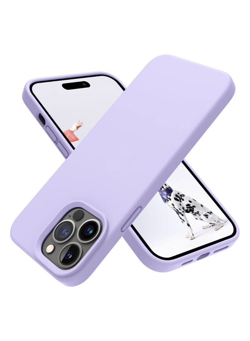 جراب متوافق مع iPhone 13 Pro، جراب واقٍ رفيع من السيليكون السائل بثلاث طبقات من المطاط الهلامي الناعم المقاوم للصدمات مع بطانة من الألياف الدقيقة المضادة للخدش - أرجواني فاتح