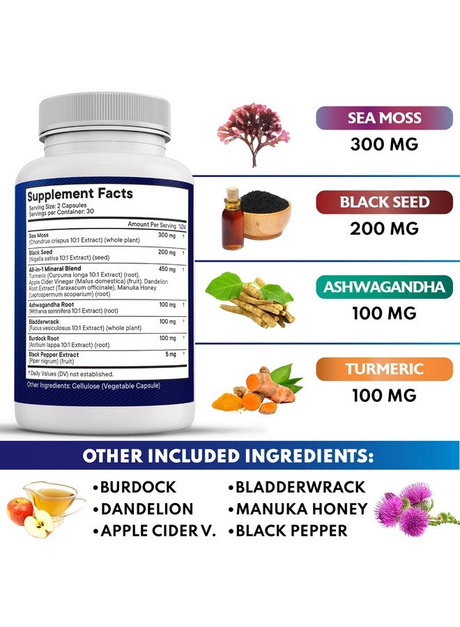 NEW AGE Sea Moss Black Seed Oil Ashwagandha Turmeric Bladderwrack Burdock - with Manuka, Honey Dandelion, ACV Black Pepper Gluten Free - Image 3