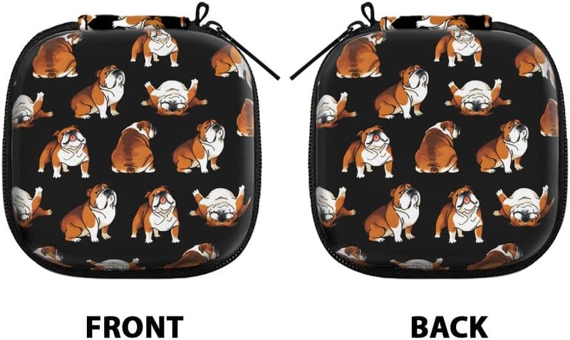 WIRESTER Portable Wireless Headphone Case, Earphone Storage Bag Carrying Case, Earbud Holder with Black Carabiner Compatible with Apple Airpods - English Bulldog Funny Playful Postures Black - Image 1