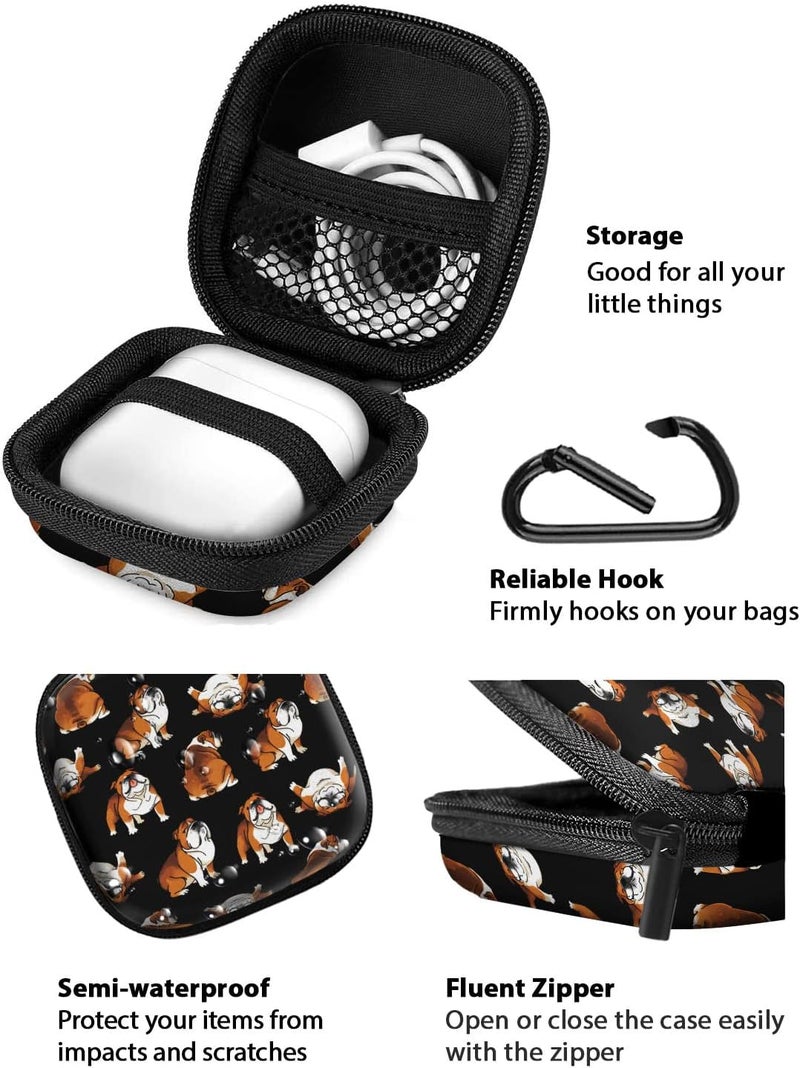 WIRESTER Portable Wireless Headphone Case, Earphone Storage Bag Carrying Case, Earbud Holder with Black Carabiner Compatible with Apple Airpods - English Bulldog Funny Playful Postures Black - Image 3