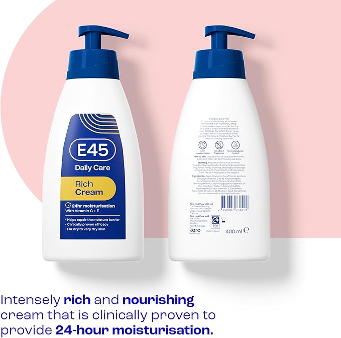 E45 Rich Cream with Vitamin C E for Dry to Very Dry Skin 400ml Intense Moisturisation with Evening Primrose Oil Body Face Hand Cream for LongLasting Moisturisation and Soft Skin - Image 3