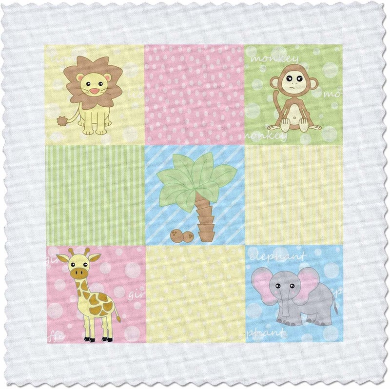 3dRose Baby Jungle Animals Print Pastels Quilt Square - 25cm x 25cm - Image 2