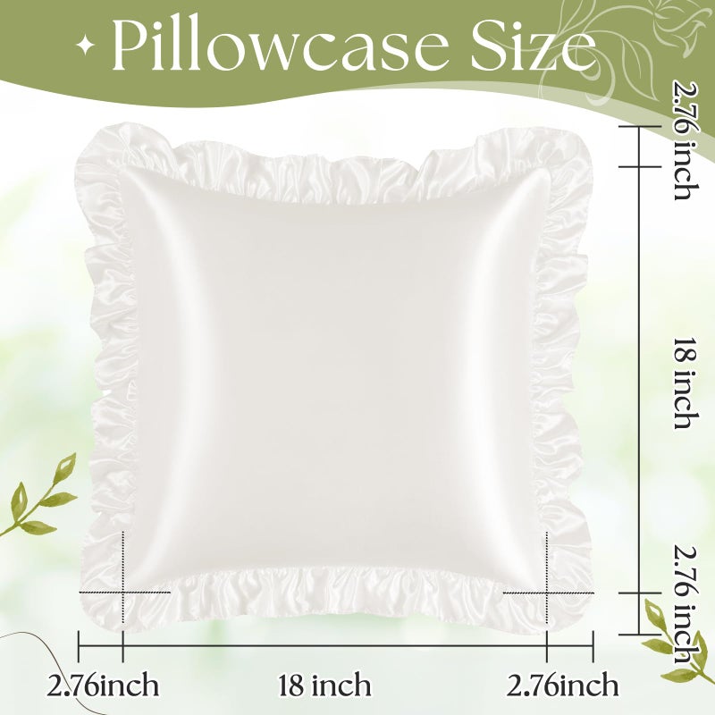 Eychei Ivory White Ruffle Pillow Shams Set of 2, 18 x 18 Inch Satin Ruffle Pillow Covers for Hair and Skin, Silky Pillowcase with Envelope Closure, Anti Wrinkle Ruffled Pillowcase for Sofa, Bed - Image 5