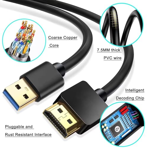AKWOR 6.6FT USB to HDMI Adapter Cable, USB to HDMI Male 1080P HD Monitor Display Audio Video Converter Cable Cord - Image 5