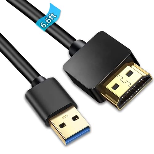 AKWOR 6.6FT USB to HDMI Adapter Cable, USB to HDMI Male 1080P HD Monitor Display Audio Video Converter Cable Cord - Image 1