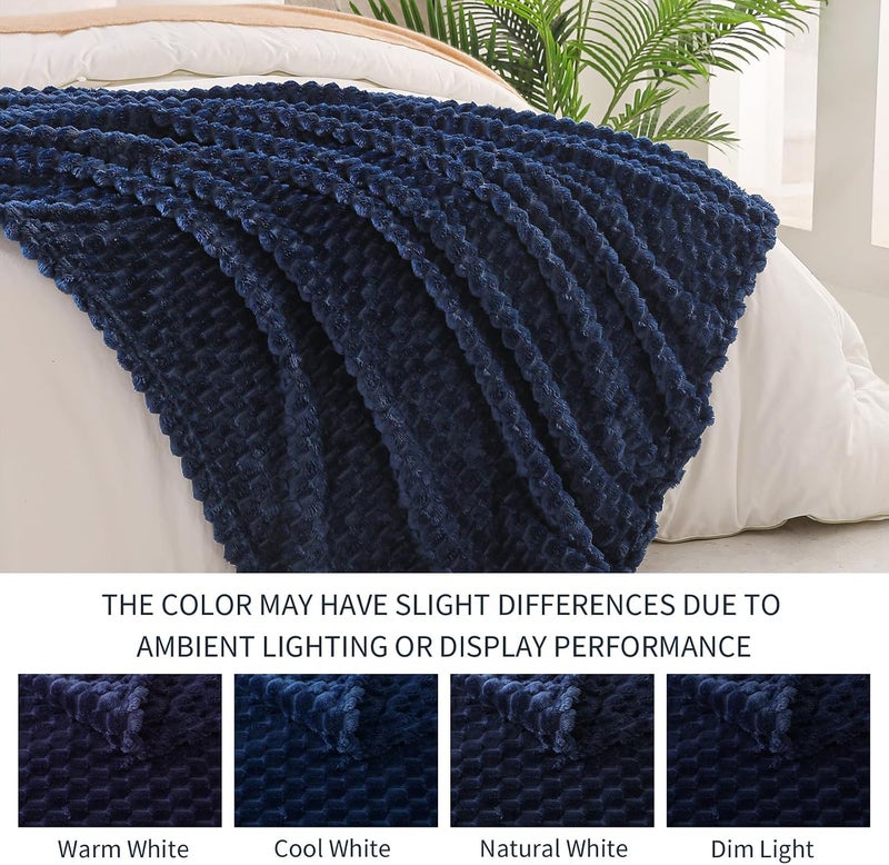 King Size Soft Fleece Blanket, 90x104 Inches Stylish Jacquard Velvet Blanket for Bed, Fuzzy Cozy Lightweight for All Season, Navy Blue - Image 4
