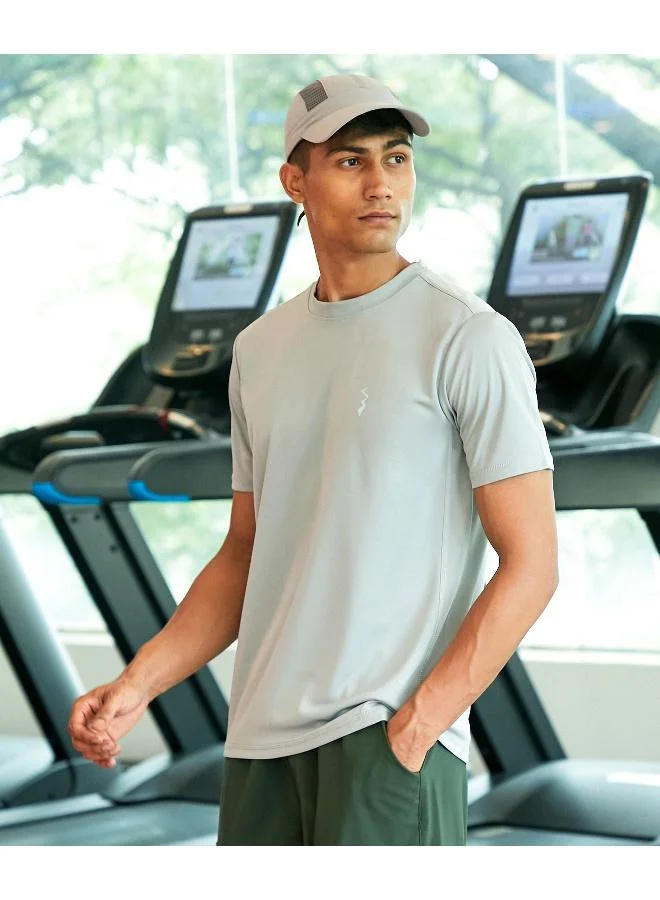 Campus Sutra CS Life Men's Light Grey Basic Activewear T-Shirt For Casual Wear | Crew Neck | Short Sleeve | Anti-Odor | Dri-Fit | Jersey T-Shirt Crafted With Comfort Fit & High-Performance