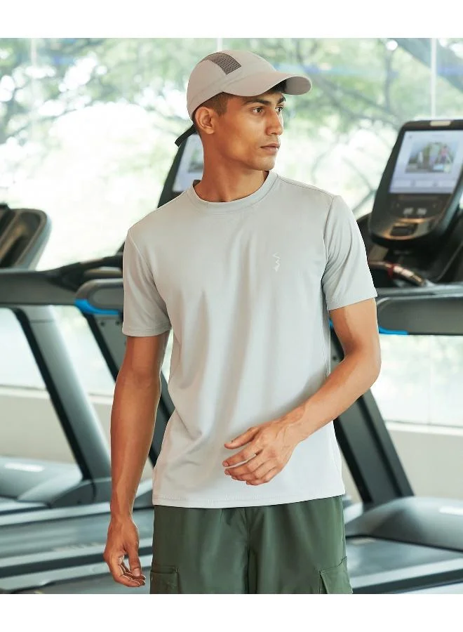 Campus Sutra CS Life Men's Light Grey Basic Activewear T-Shirt For Casual Wear | Crew Neck | Short Sleeve | Anti-Odor | Dri-Fit | Jersey T-Shirt Crafted With Comfort Fit & High-Performance