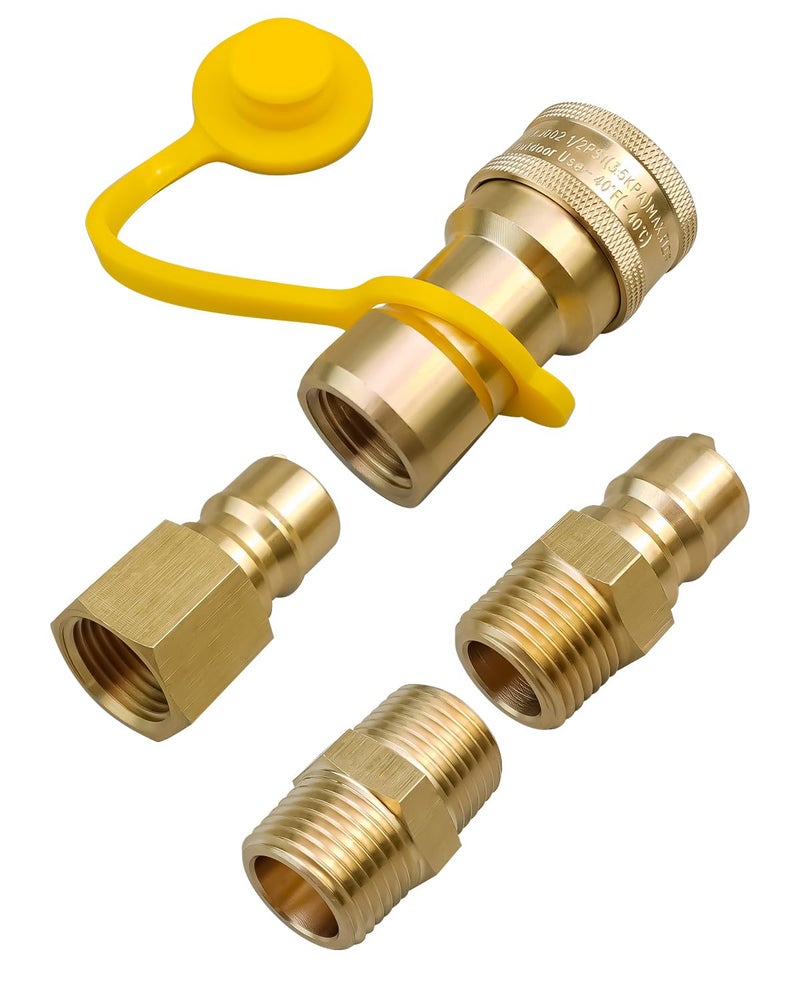 Tavaski 12 Inch LP Natural Gas Quick Connect Fittings Kit for Gas Grill Conversion Heating Fireplace System Solid Brass Quick Connect and Disconnect Plug Set 12 Male NPT Thread x 12 Female NPT Thread - Image 2