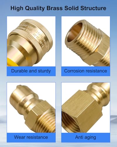 Tavaski 12 Inch LP Natural Gas Quick Connect Fittings Kit for Gas Grill Conversion Heating Fireplace System Solid Brass Quick Connect and Disconnect Plug Set 12 Male NPT Thread x 12 Female NPT Thread - Image 3