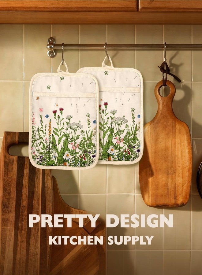Slohif Silcone Flower Pot Holders for Kitchen - 100% Cotton Beige Cute Oven Potholders with Pockets, Heat Resistant Square Thick Hot Pads, House New Home Baking Baker Gifts,2pack - Image 5