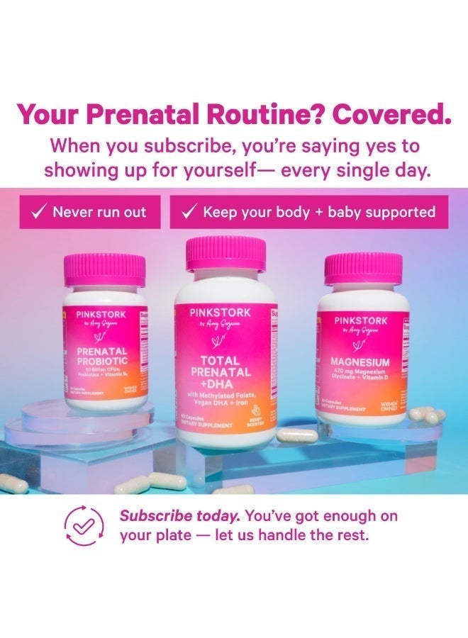 Pink Stork Total Prenatal + DHA With Methylated Folate, Vegan DHA + Iron 60 Capsules Dietary Supplement Mint Scented - Image 3